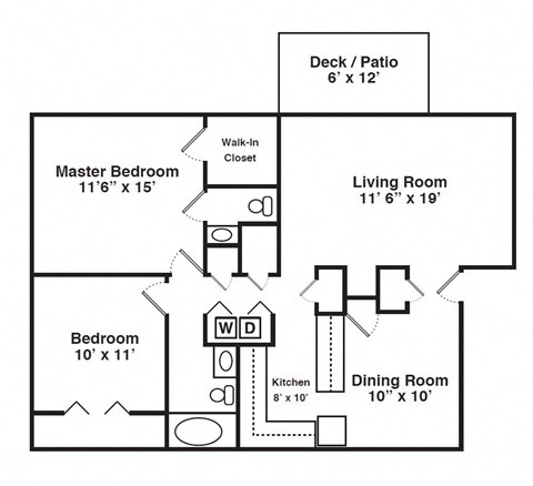 Floor Plan for 2 Bedroom 1 Bath Large